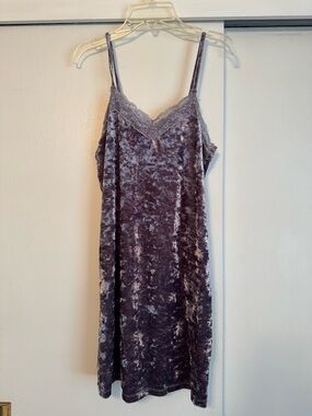 Pink Rose Crushed Velvet Lace-Trim Slip Dress - Plum